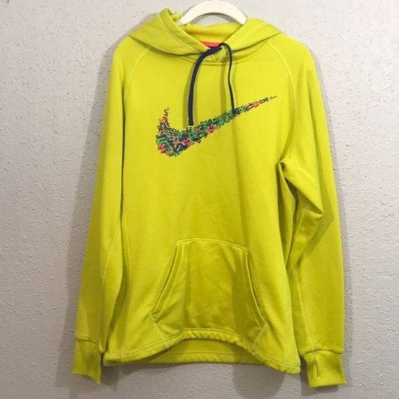 Nike Bright Yellow Pull Over Hoodie with Kangaroo Pocket Therma-fit  size M - Picture 1 of 14